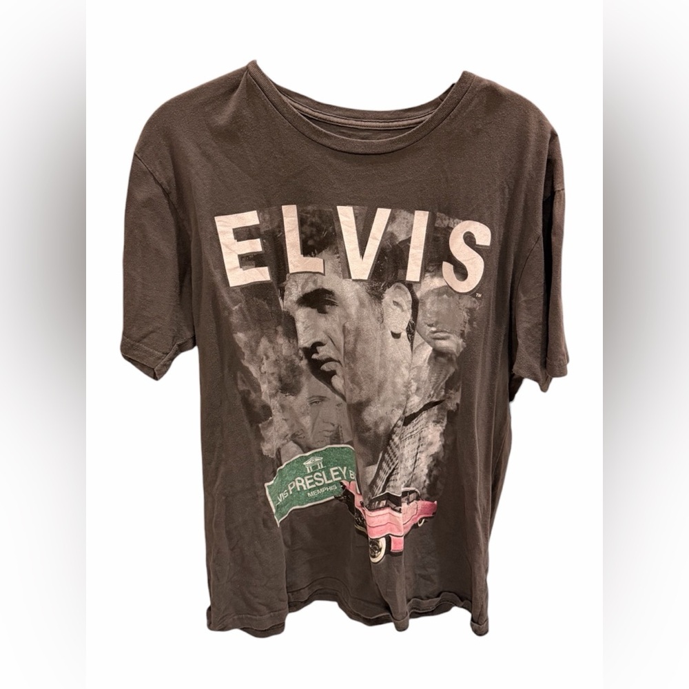 Graceland Elvis Graphic T-Shirt Pink Cadillac Grey Size Large